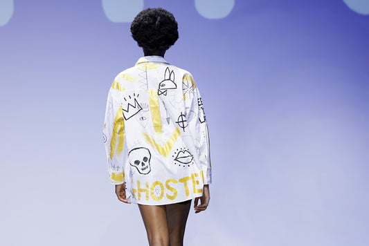 Runway picture of hand painted shirt by Kinked