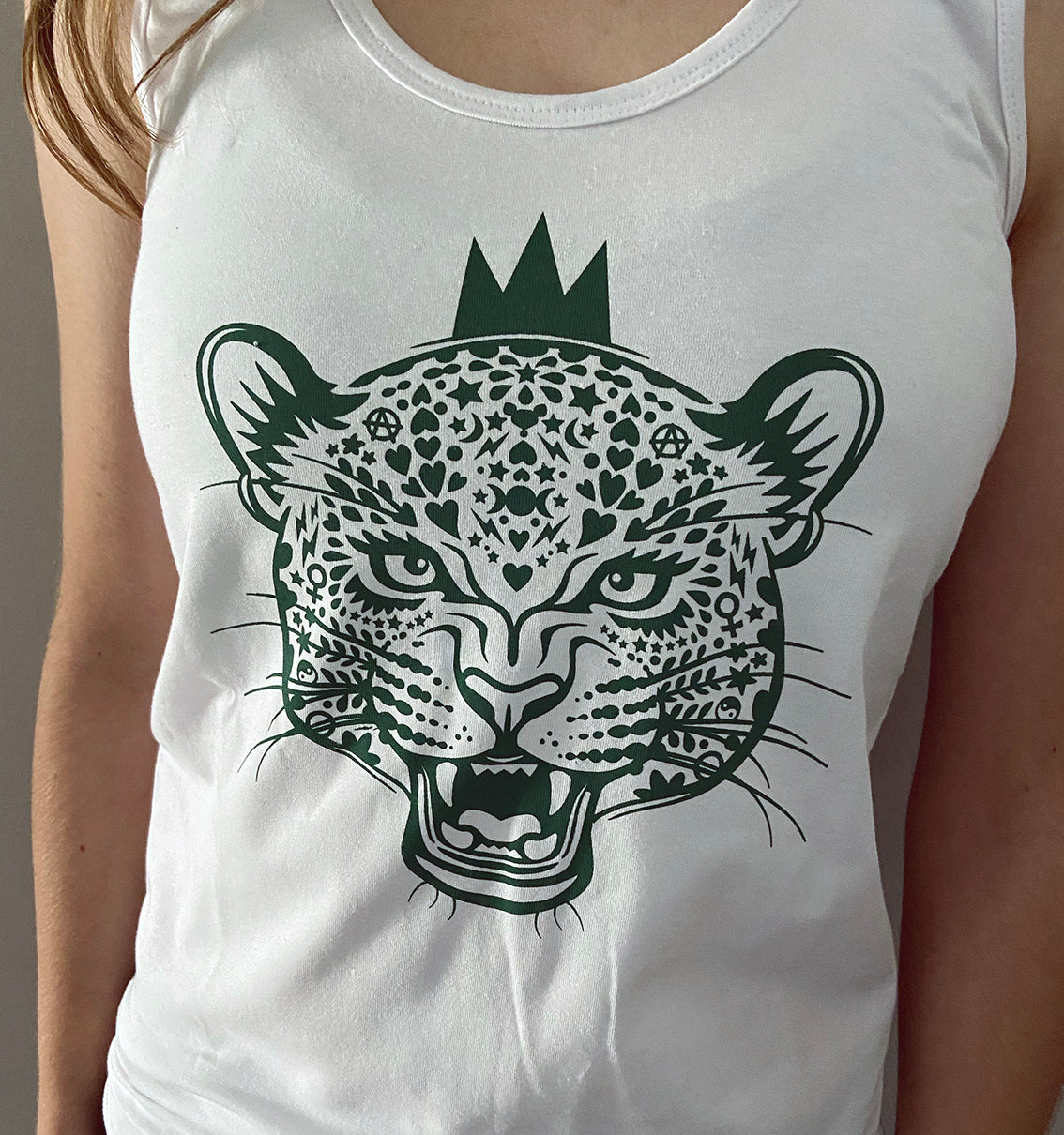 close up dark green print on white