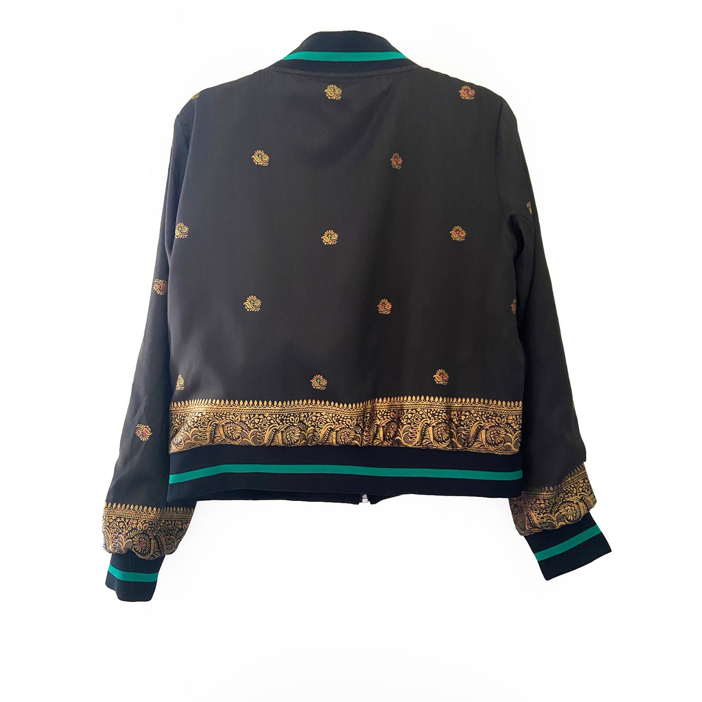 Black jacket with gold pattern on a white background