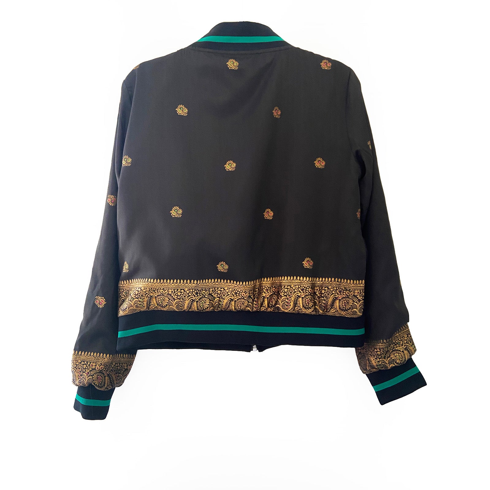 Black jacket with gold pattern on a white background