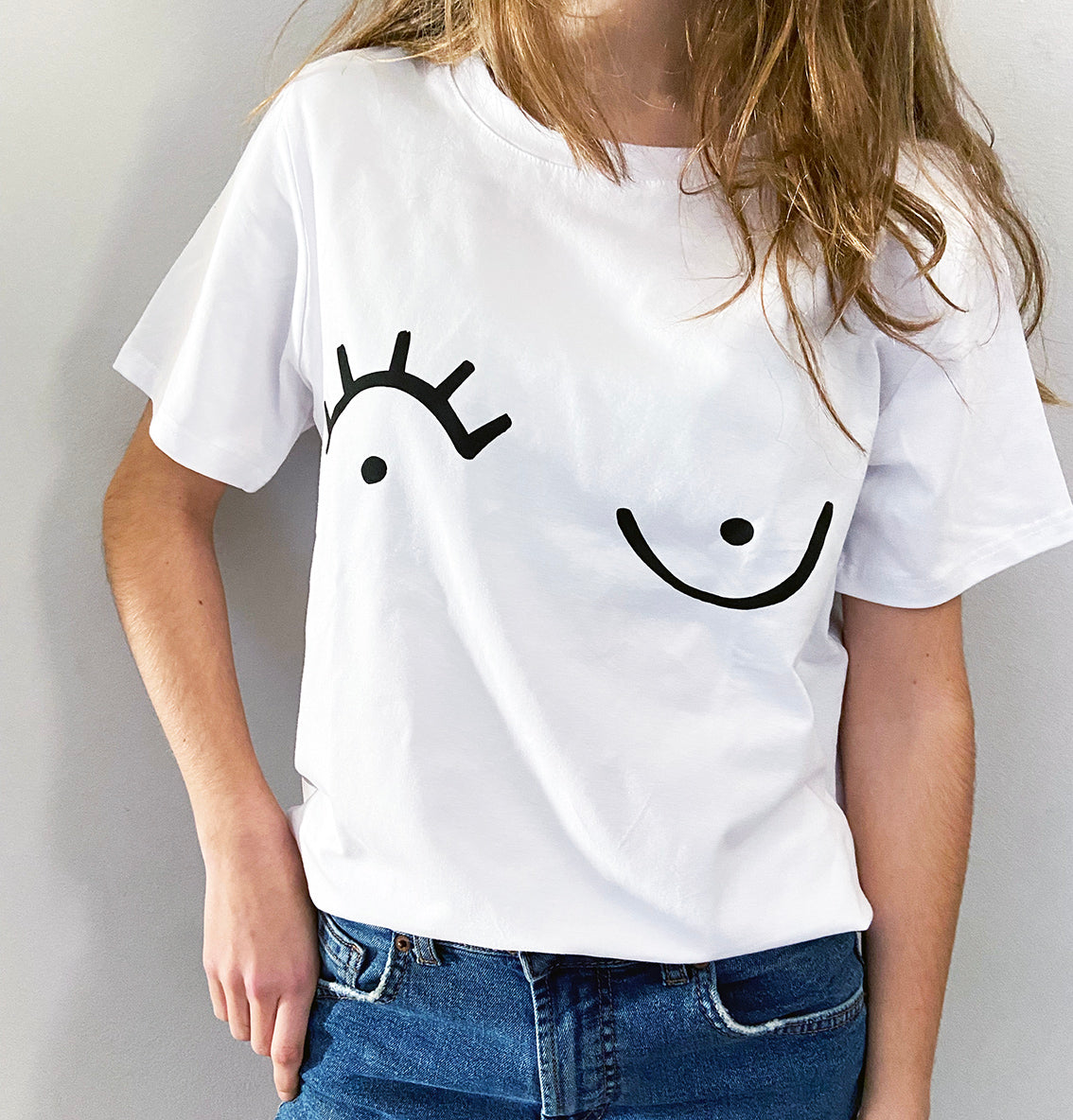 white t-shirt with simple black graphic print