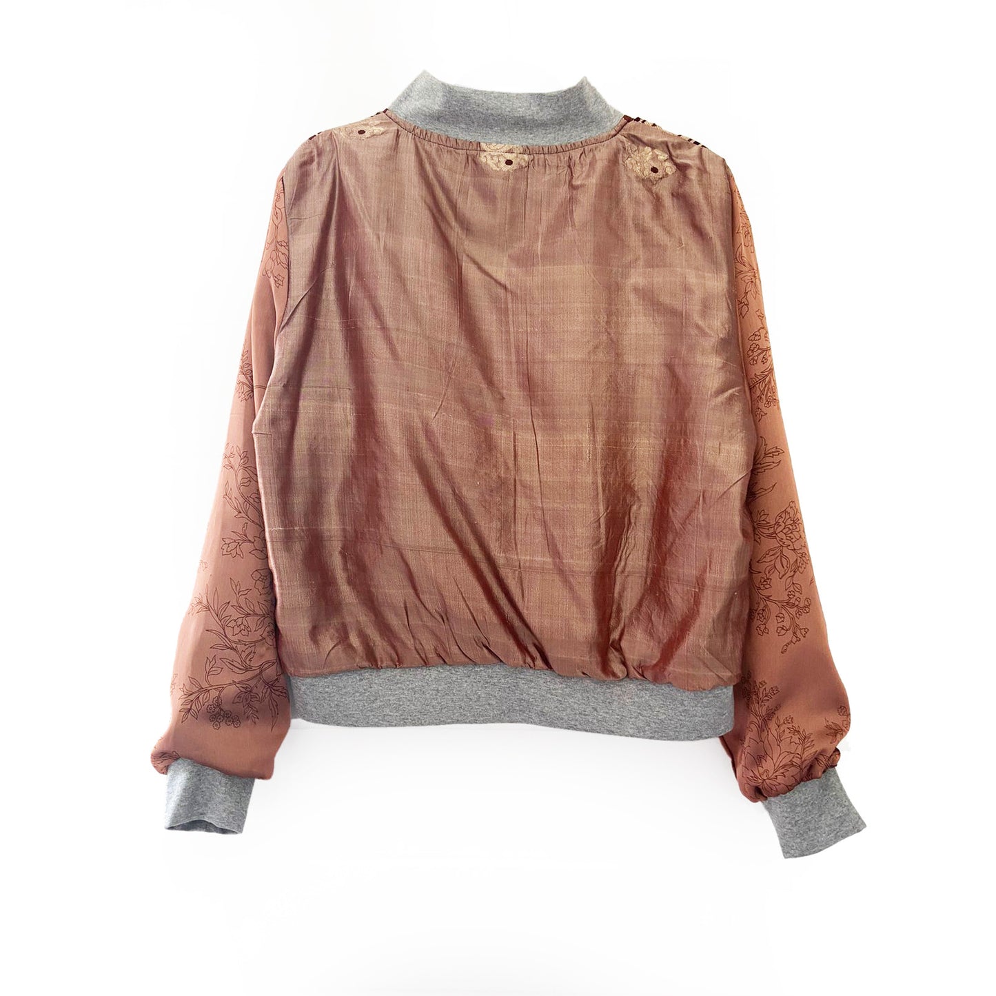 Brown jacket with gray trim on a white background