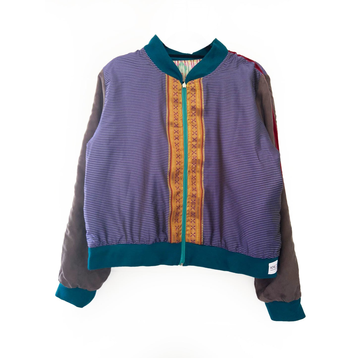 Multicolored jacket with a zipper on a white background