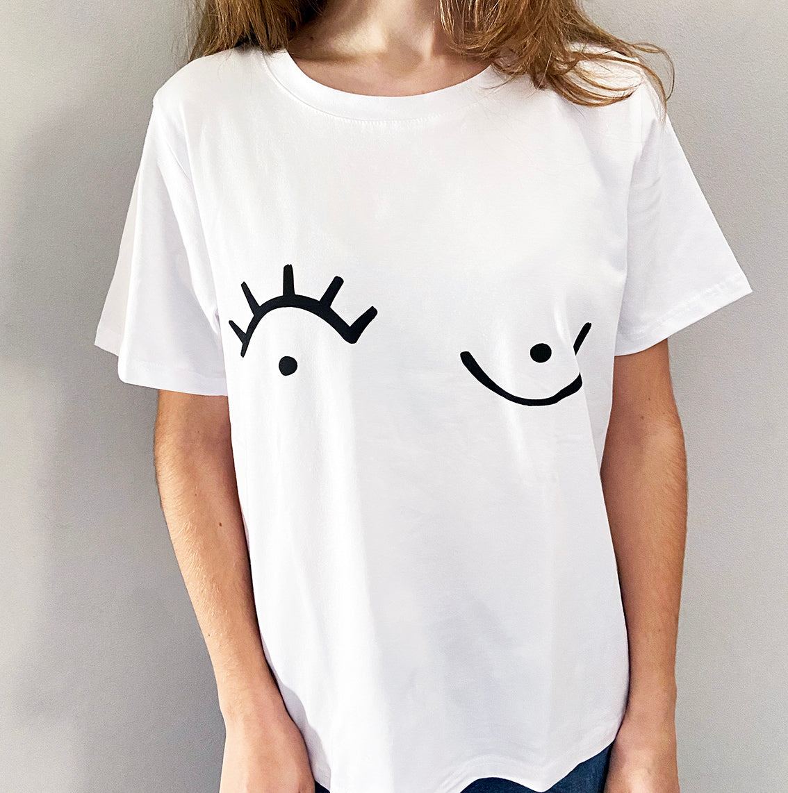 white t-shirt with simple graphic print